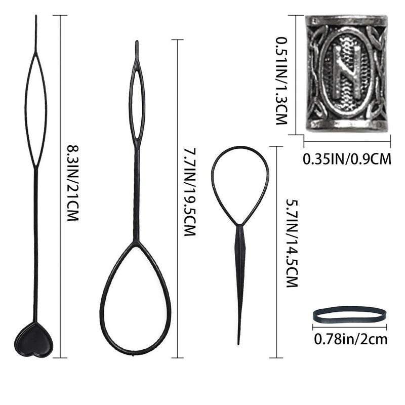 Jolbndcv 24 PCS Viking Hair Beads Beard Hair Beard Beads 6 PCS Pull Hair Pin Quick Beader 100 PCS Black Rubber Bands and a Bag - Image 2